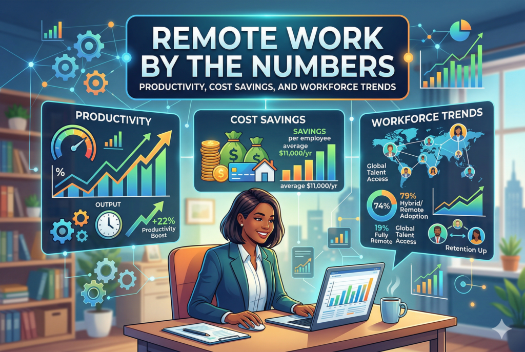 Remote Work by the Numbers Productivity, Cost Savings, and Workforce Trends.