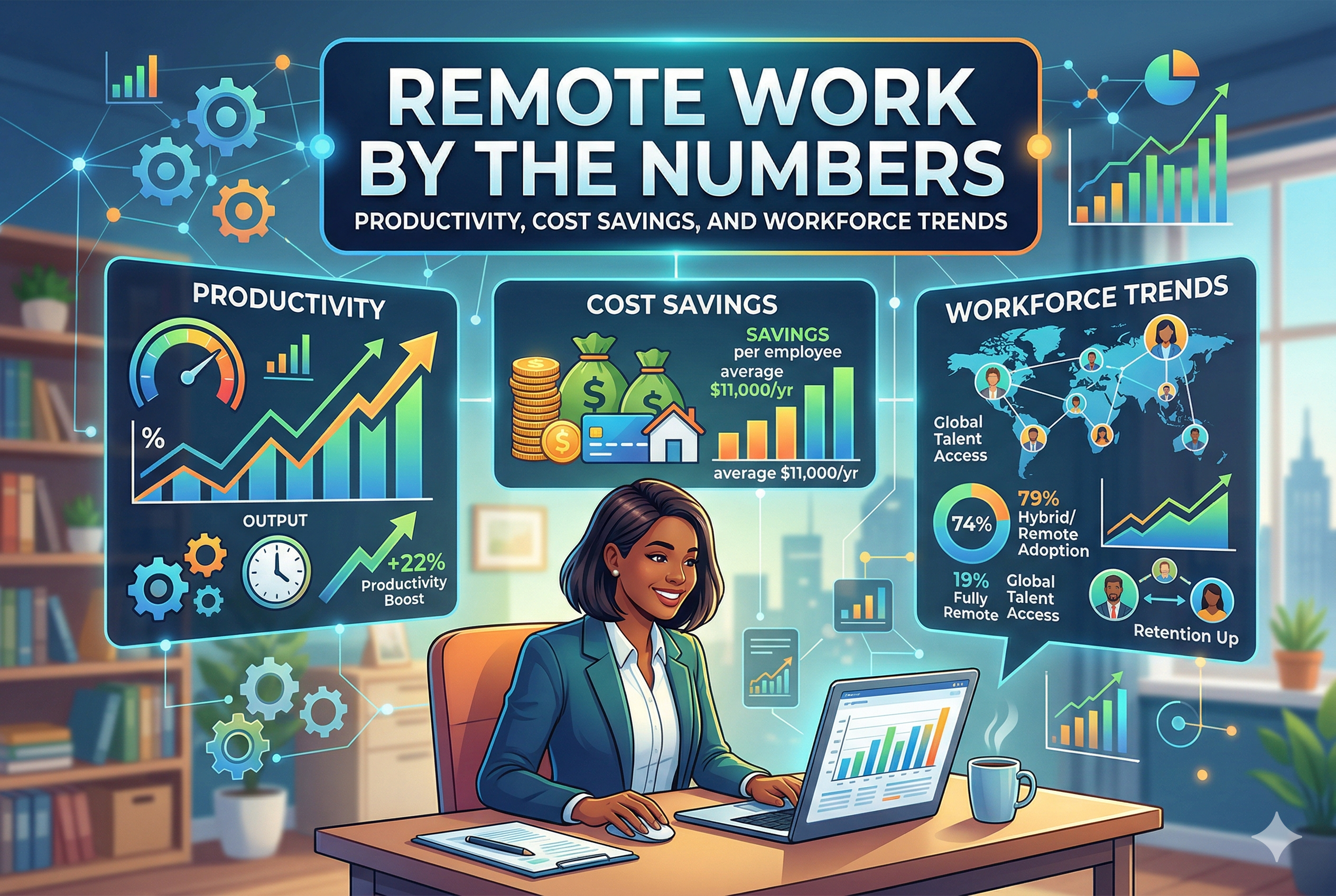 Remote Work by the Numbers Productivity, Cost Savings, and Workforce Trends.